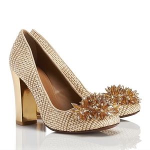 Tory Burch Metallic Kendra Raffia Pump Heels size 9.5